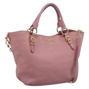 Miu Miu Hand Bag Leather 2way Pink Gold Auth 196356