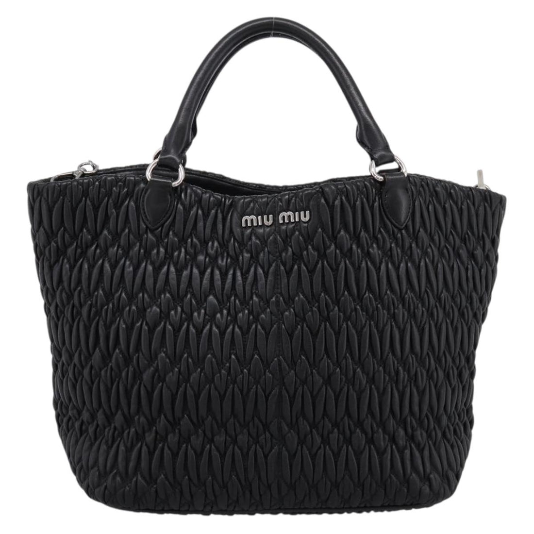 Miu Miu Matelasse Hand Bag Leather 2way Silver Black Auth am12329V
