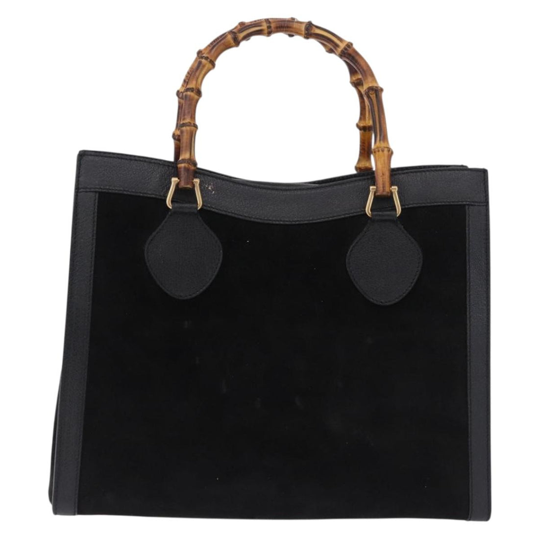 GUCCI Bamboo Hand Bag Suede Black Gold Tone 002 1186 0260 Auth ep15693