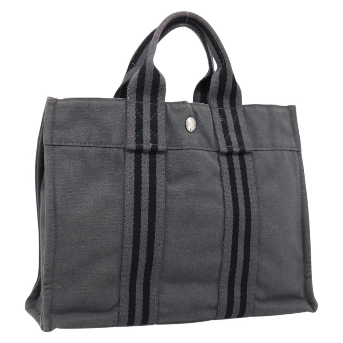 HERMES Fourre Tout PM Hand Bag cotton Gray Silver Auth BA15196