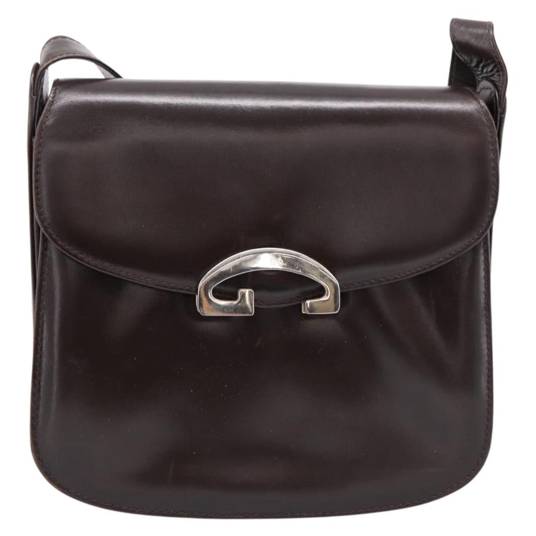 GUCCI Shoulder Bag Leather Brown Gold Tone Auth ep15755