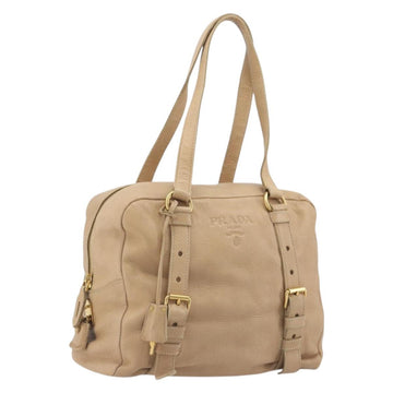 PRADA Tote Bag Vittero Dino Leather Beige Gold Auth 194855A
