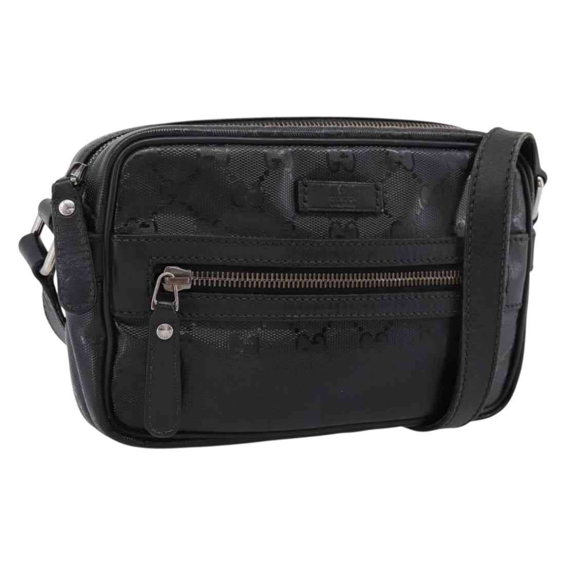 GUCCI GG Implementation Shoulder Bag PVC Black Silver 201447 Auth ka5707A