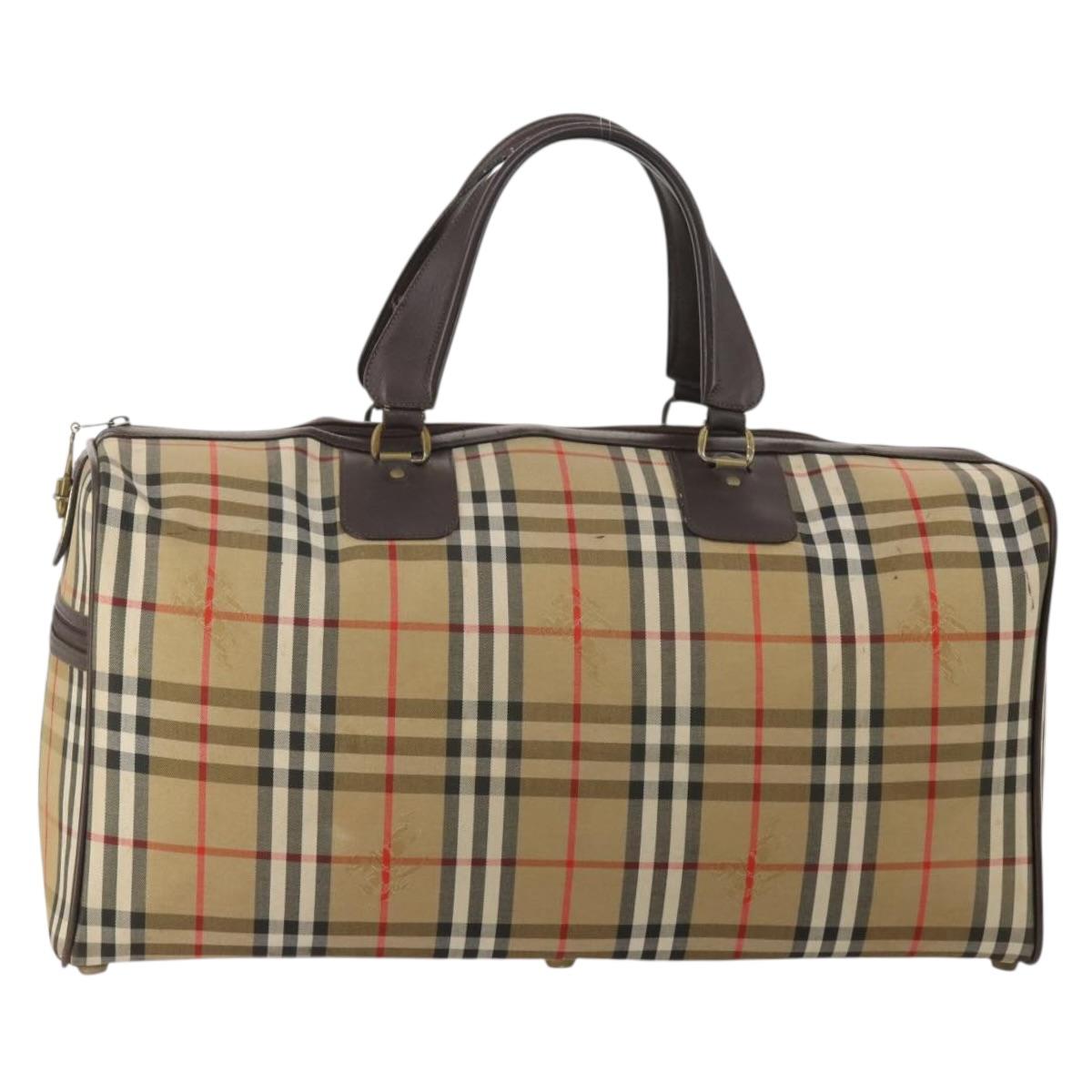 Burberrys Nova Check Boston Bag Canvas Beige Gold (Grade C)