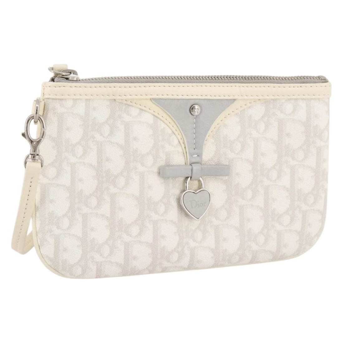 Christian Dior Romantic Accessory Pouch PVC Leather White Silver