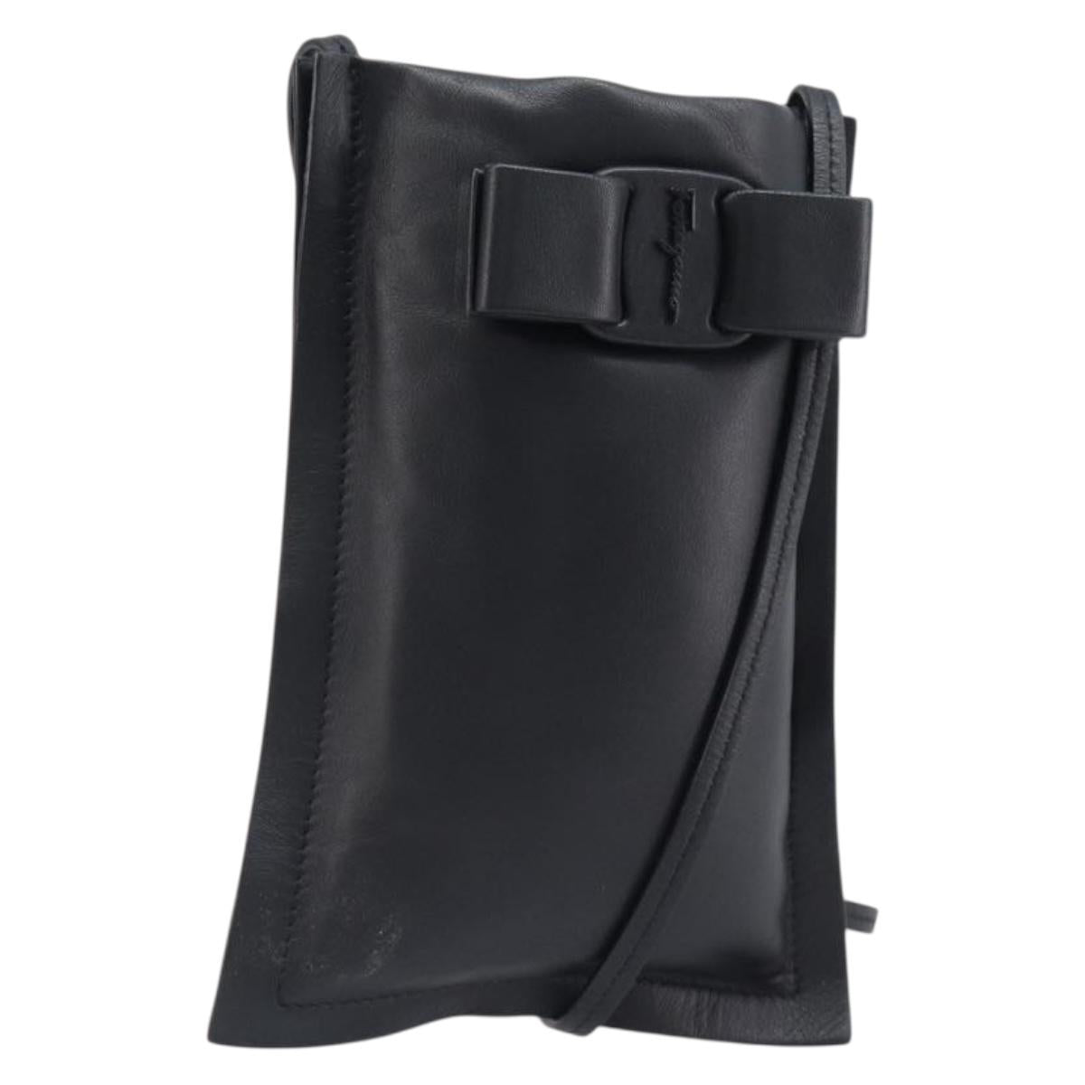 Salvatore Ferragamo Vala Shoulder Pouch Leather Black