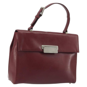 PRADA Hand Bag Leather Bordeaux Silver Auth 198674