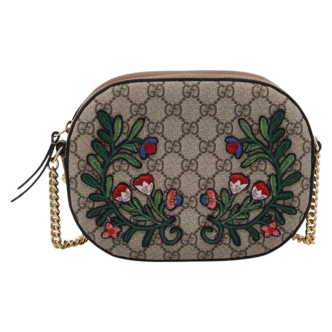 GUCCI GG Supreme Chain Shoulder Bag PVC Beige Gold 409535 Auth 197208V