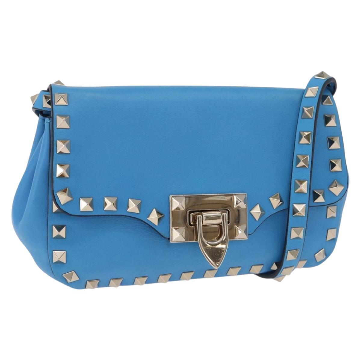 Valentino Studs Shoulder Bag Leather Blue Gold