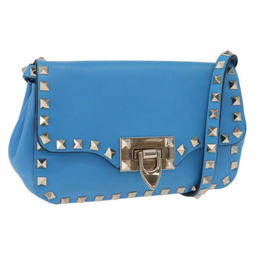 Valentino Studs Shoulder Bag Leather Blue Gold