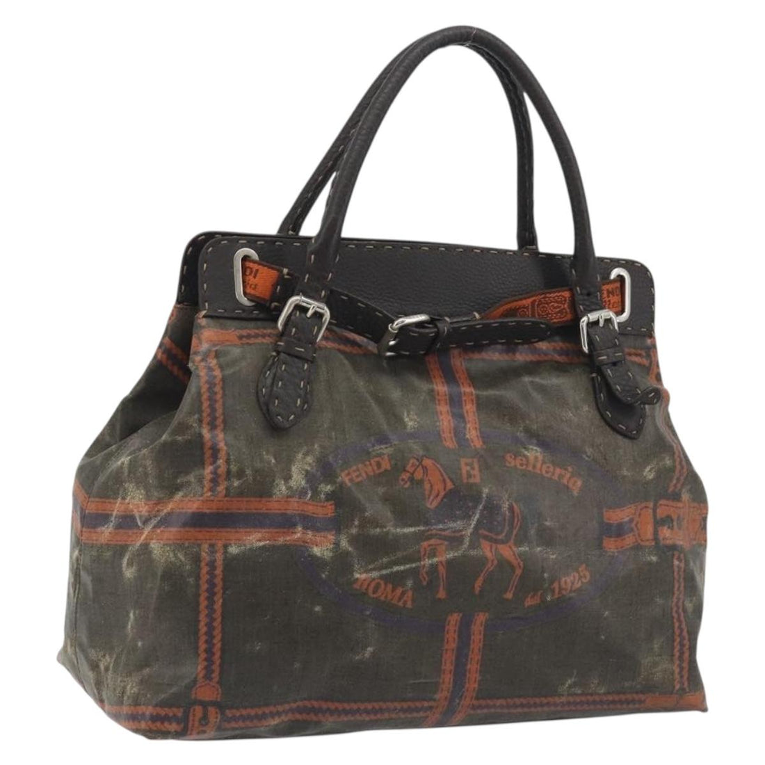 FENDI Celeria Hand Bag Canvas Brown Silver 8BN156 Auth BA14857