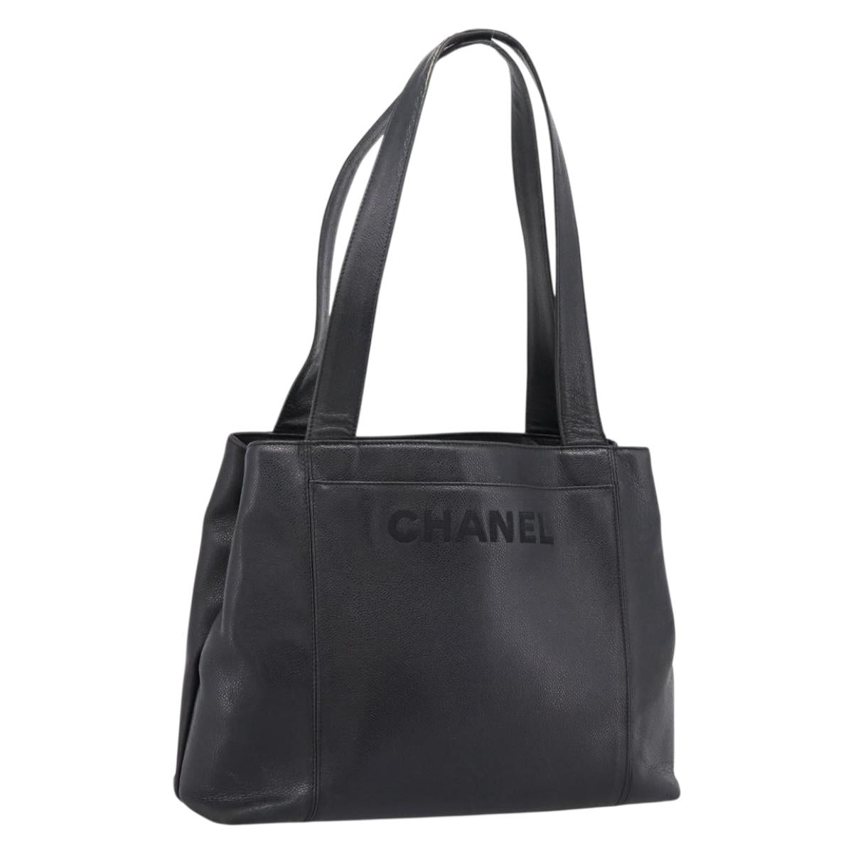 Chanel Tote Bag Caviar Skin Black Silver CC