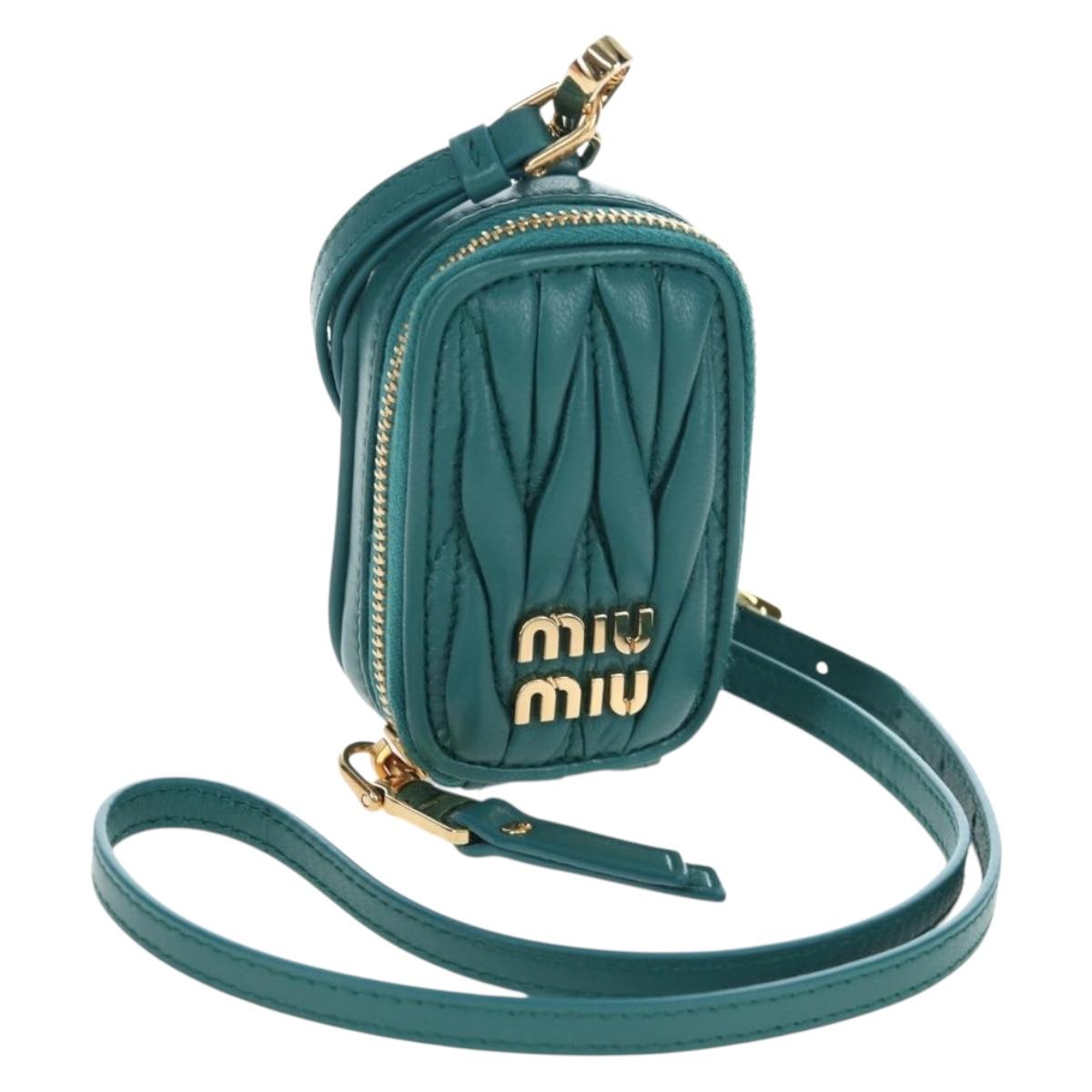 Miu Miu Matelasse Neck Mini Pouch Leather Green Gold Tone