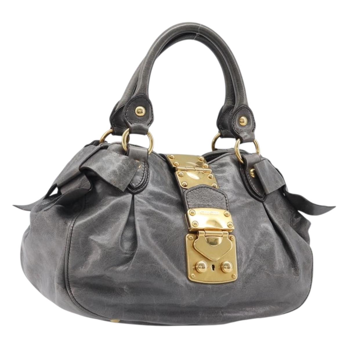 Miu Miu Handbag Leather Gray Gold Tone