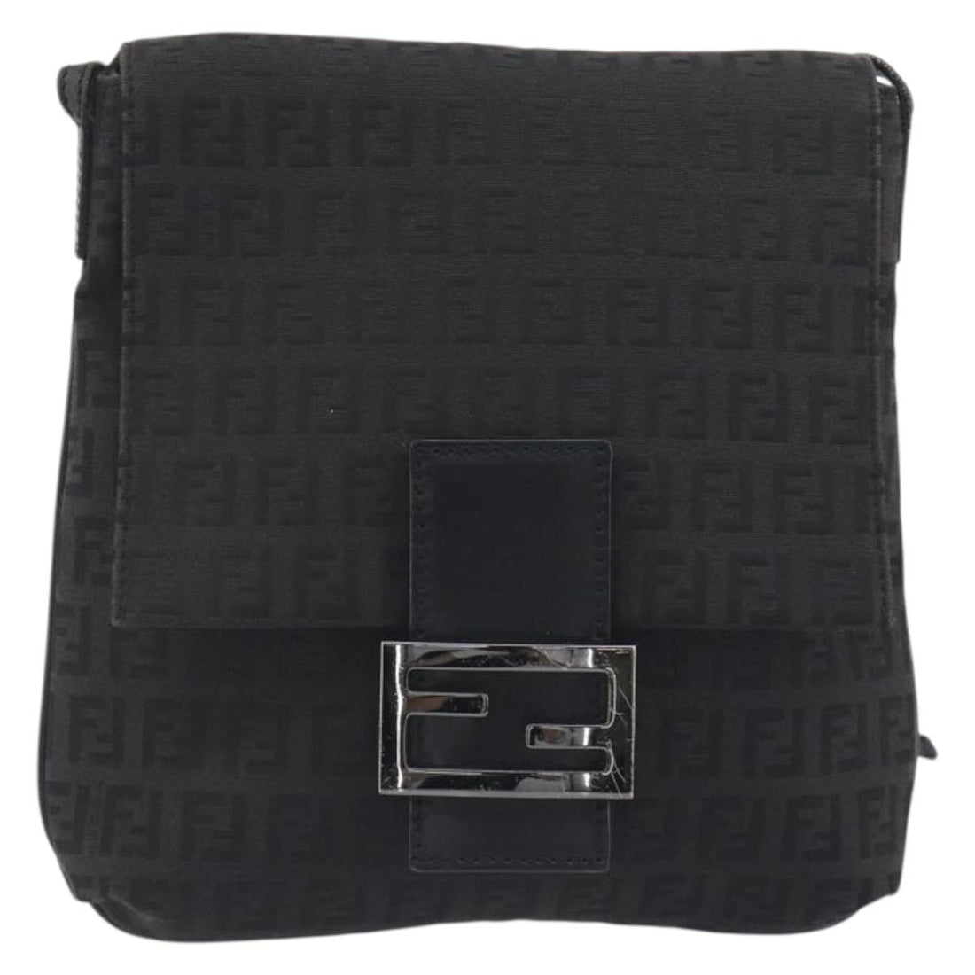 FENDI Zucchino Canvas Mamma Baguette Shoulder Bag Black Auth 198707A