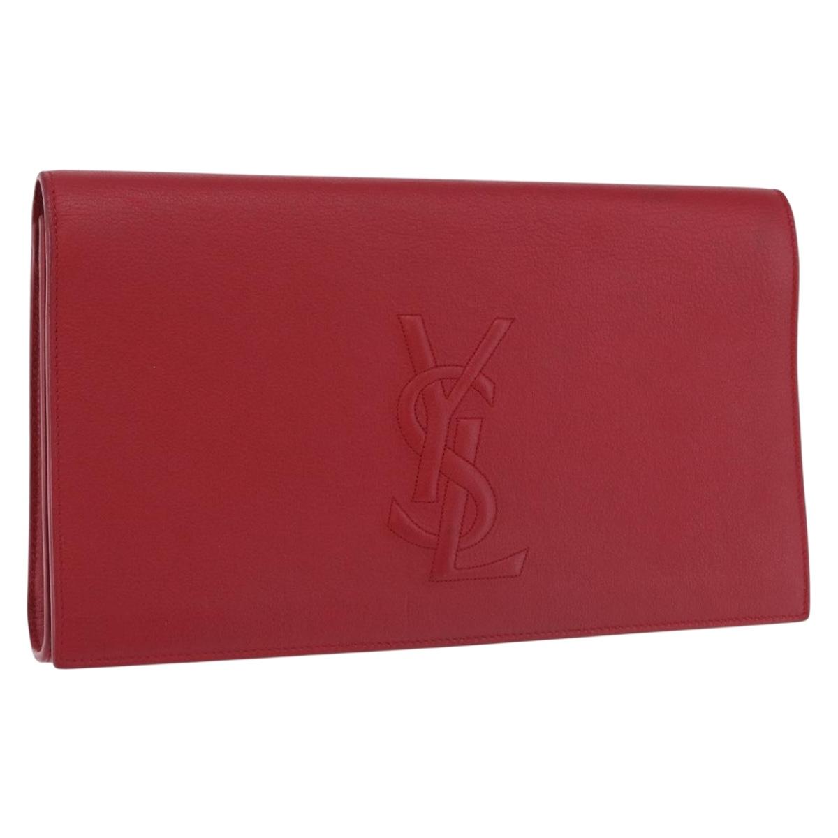 Saint Laurent Clutch Bag Leather Red Gold