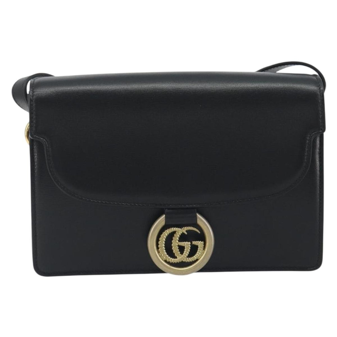 GUCCI Shoulder Bag Leather Black Gold 589474 Auth mr2812