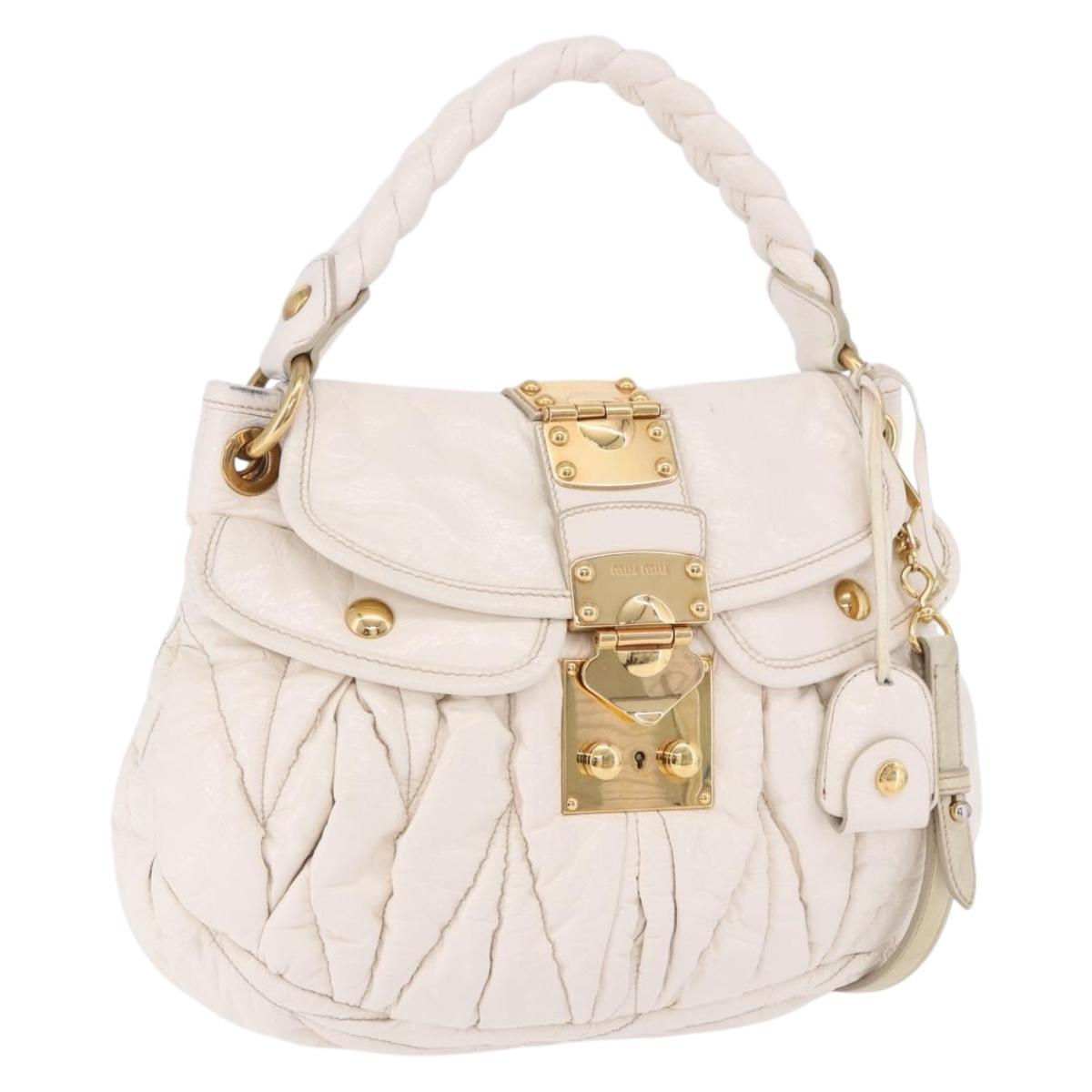 Miu Miu Matelasse Handbag Patent 2way White Gold Tone