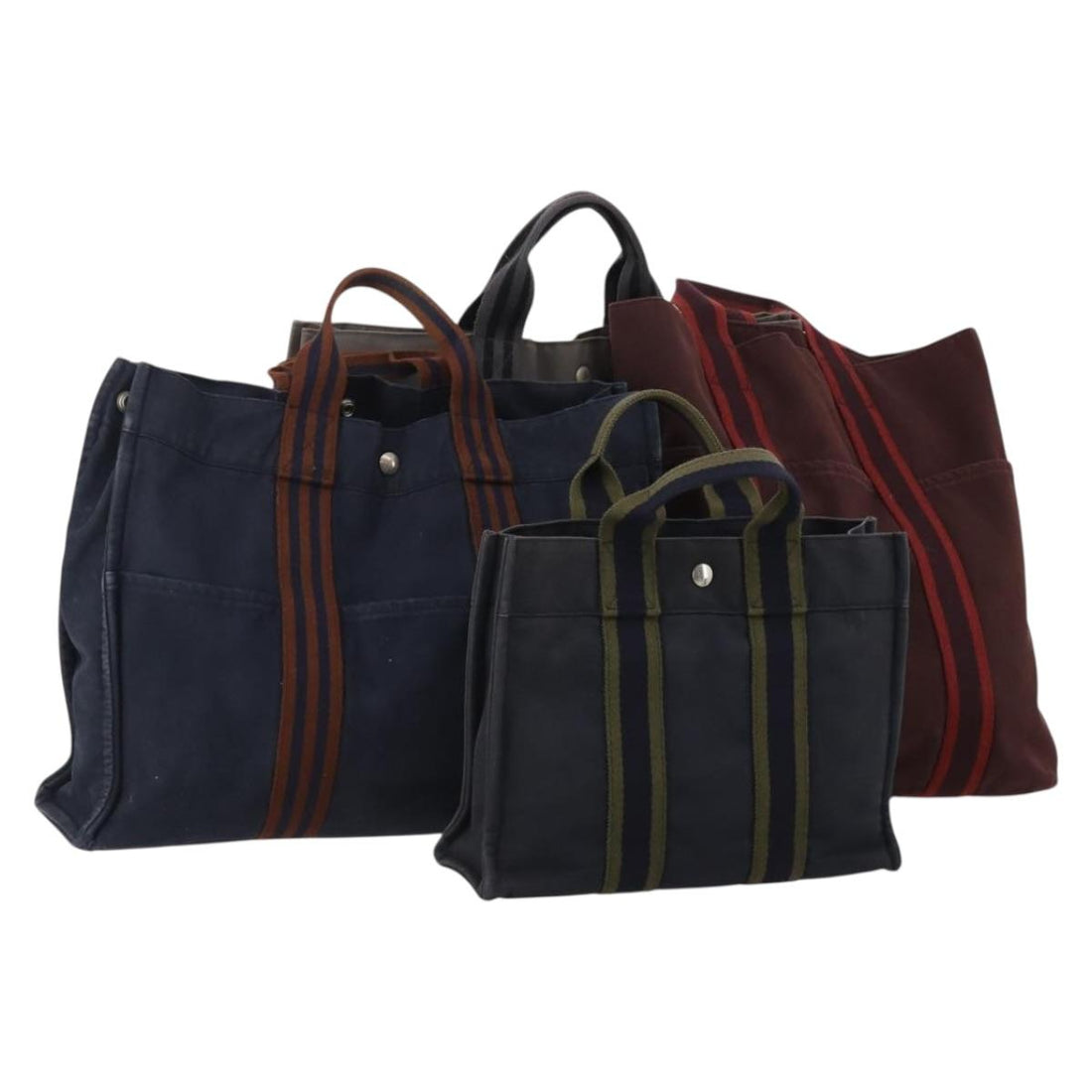 HERMES Fourre Tout Hand Bag Cotton 4 Set Navy Red gray Auth BA15070