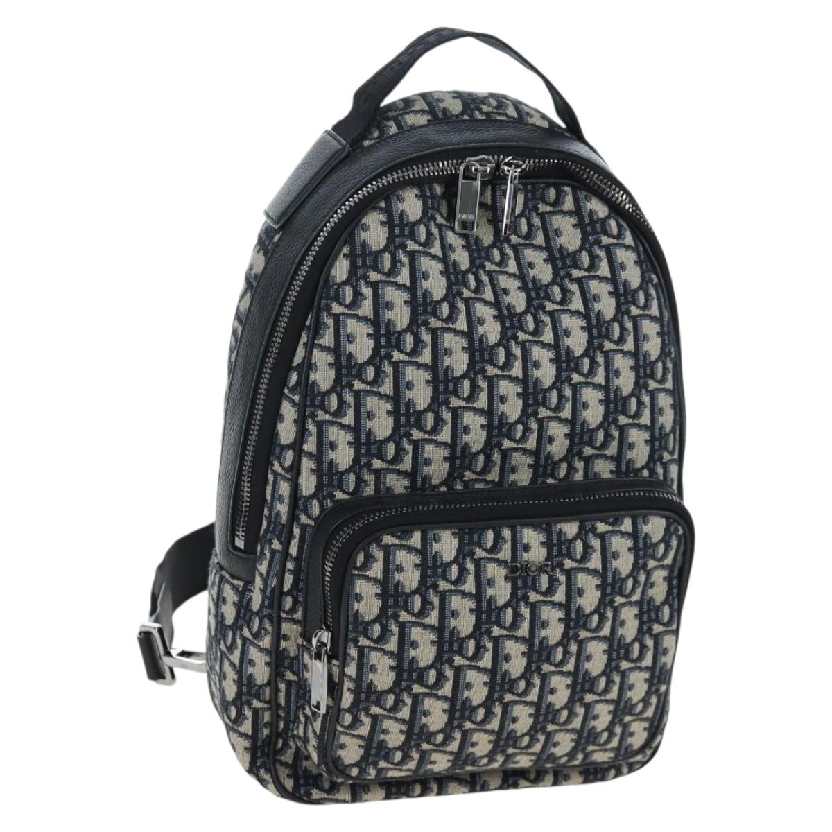 Christian Dior Trotter Canvas Backpack Jacquard Navy Silver