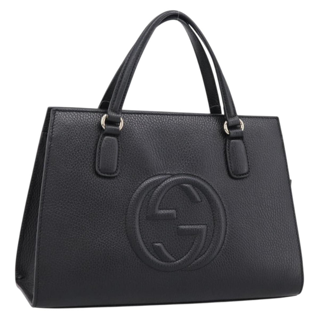 GUCCI Soho Hand Bag Leather Black Gold 431571 Auth mr2816