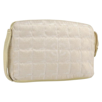 CHANEL New Travel Line Pouch Canvas Gold CC Auth 196660A