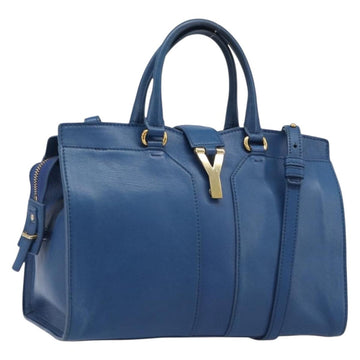 Saint Laurent Cavas Chic Handbag Leather 2way Blue Gold