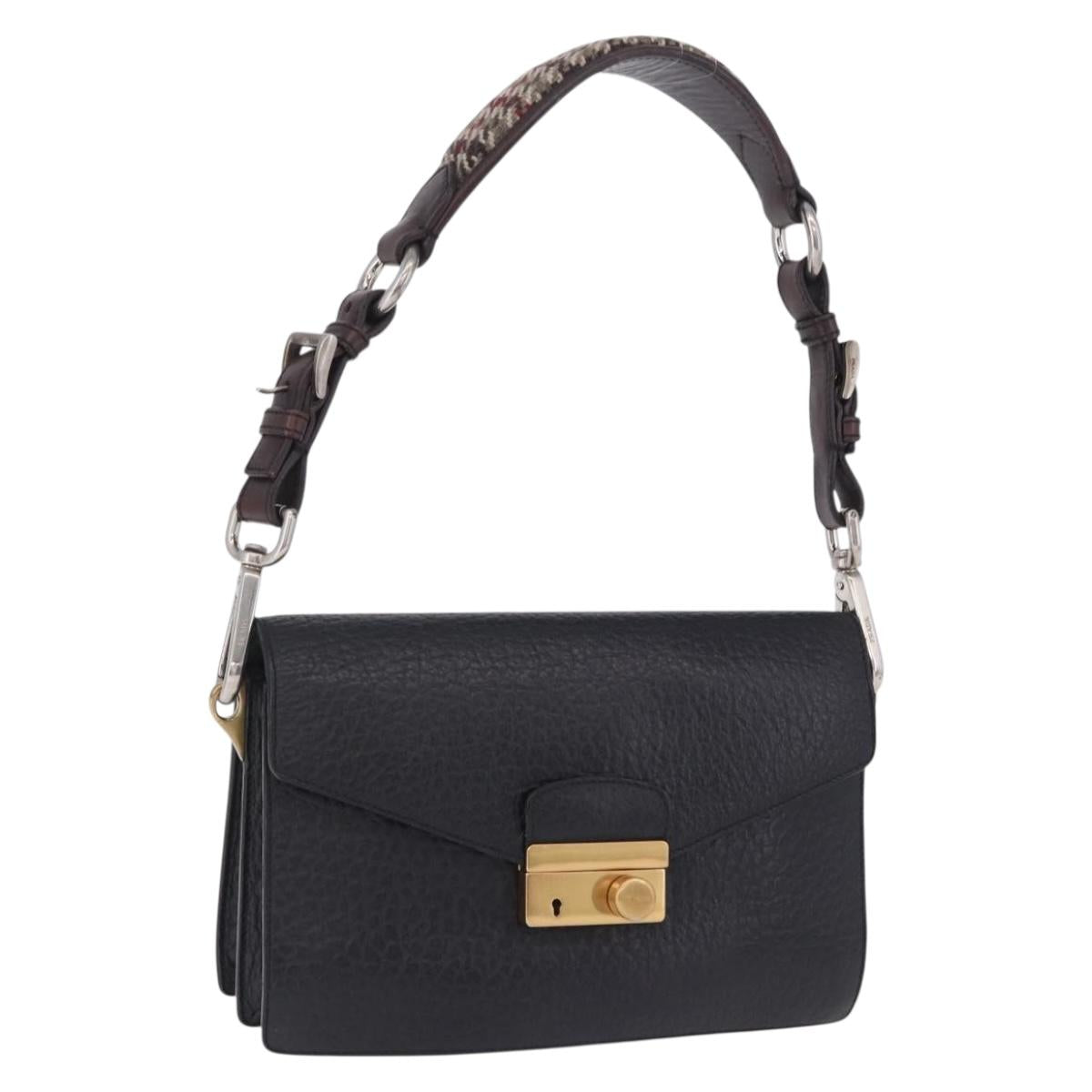 Prada Ready Lock Shoulder Handbag Leather Black Gold