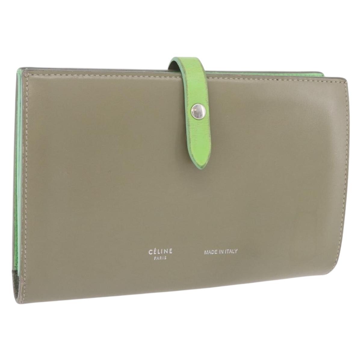 Celine Bifold Wallet Leather Beige Green