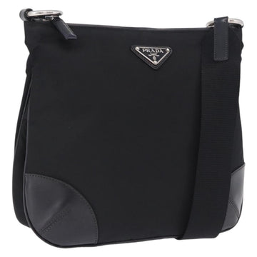 PRADA Shoulder Bag Nylon Black Silver Auth 198359V