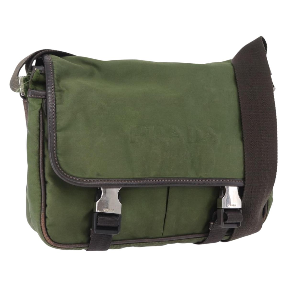 Prada Shoulder Bag Nylon Khaki Silver (Grade CD)