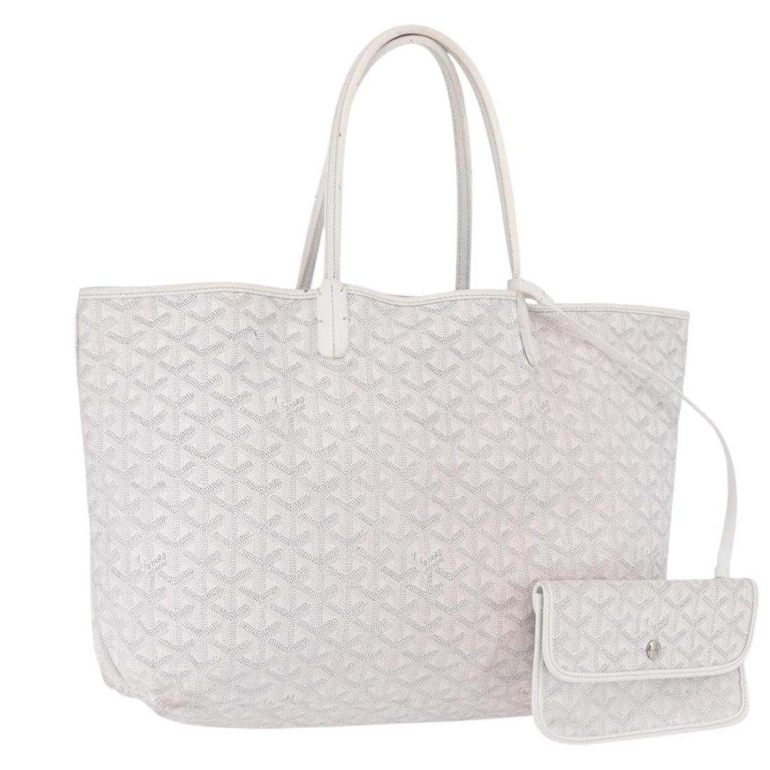 Goyard Herringbone Saint Louis PM Tote Bag PVC Leather White