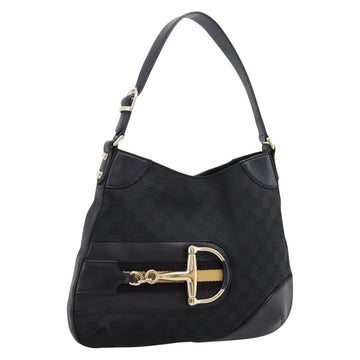 Gucci Horsebit GG Canvas Shoulder Bag Black Gold