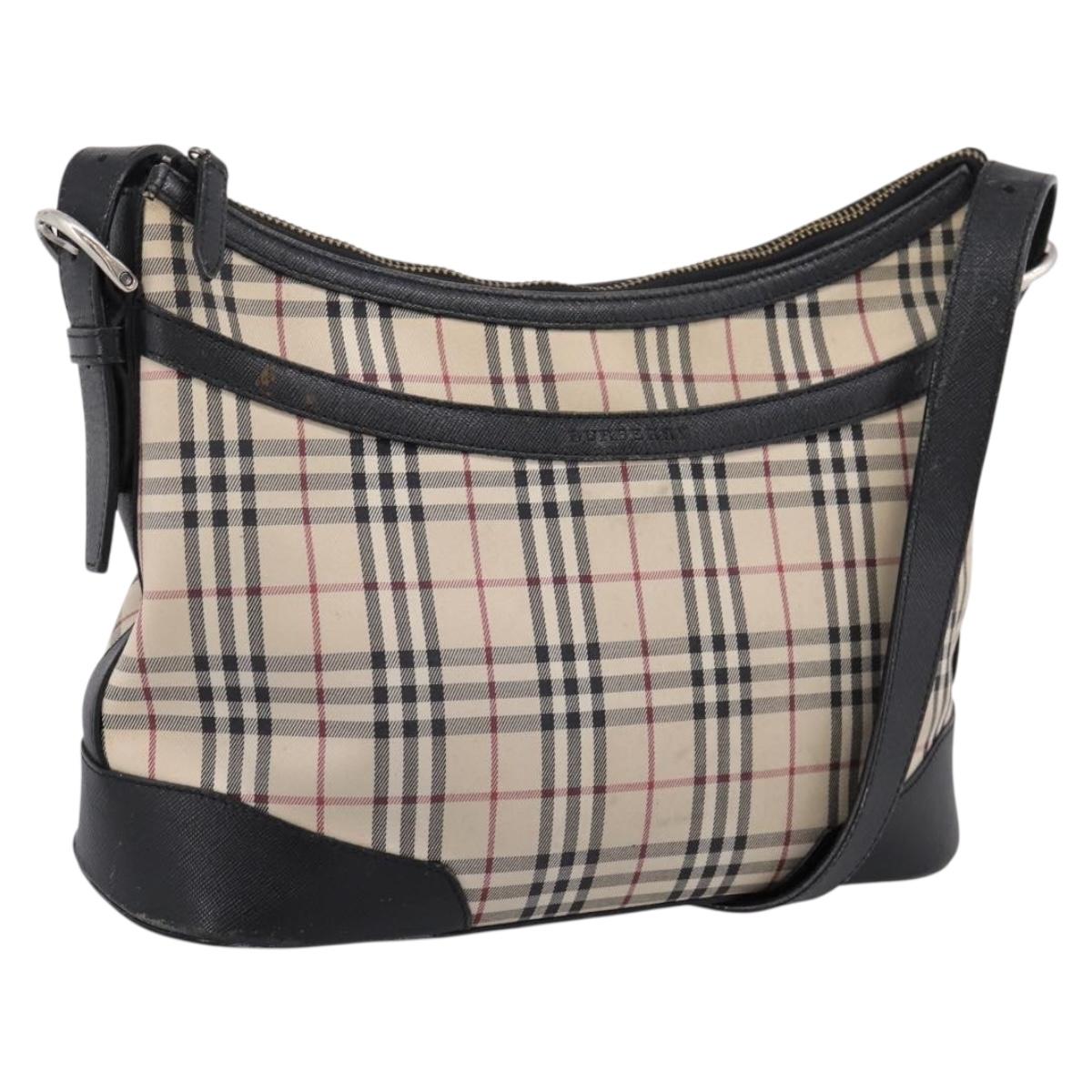 Burberry Nova Check Shoulder Bag Canvas Beige Silver (Grade C)