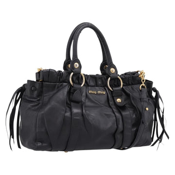 Miu Miu Vitellolux Hand Bag Leather 2way Black Gold Tone Auth 196431