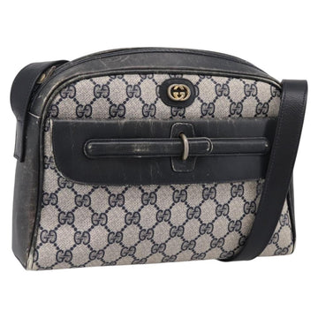 GUCCI GG Supreme Shoulder Bag PVC Navy Gold Auth 198291