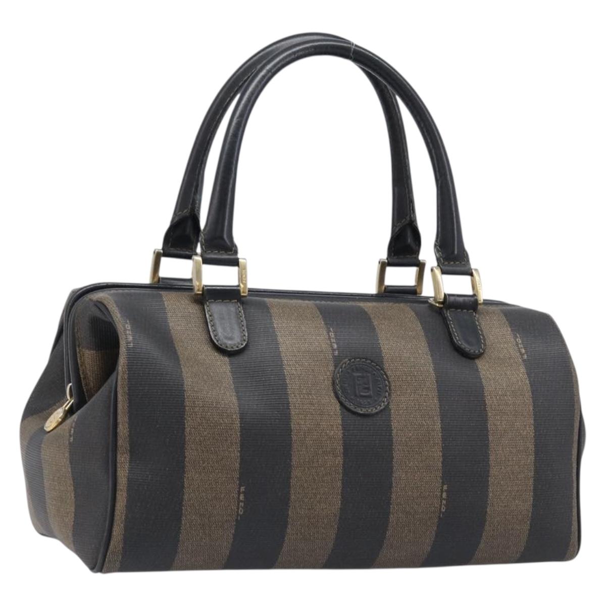Fendi Pecan Canvas Handbag PVC Black Brown