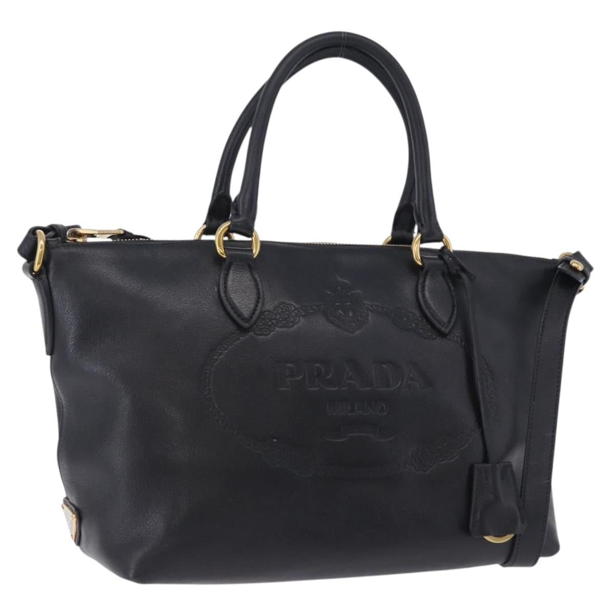 Prada Handbag Leather 2way Black Gold (Grade AB)