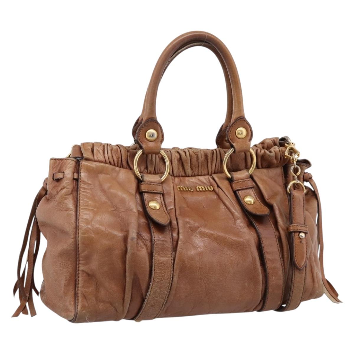 Miu Miu Handbag Leather 2way Brown Gold Tone (Grade B)
