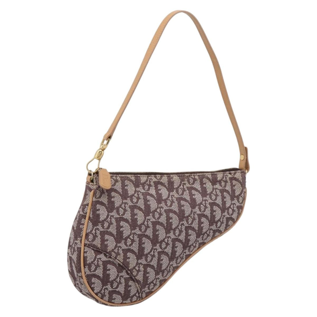 Christian Dior Trotter Canvas Saddle Pouch Brown Gold