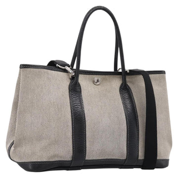 HERMES Garden Party PM Hand Bag Canvas 2way Gray Silver Auth ka5795