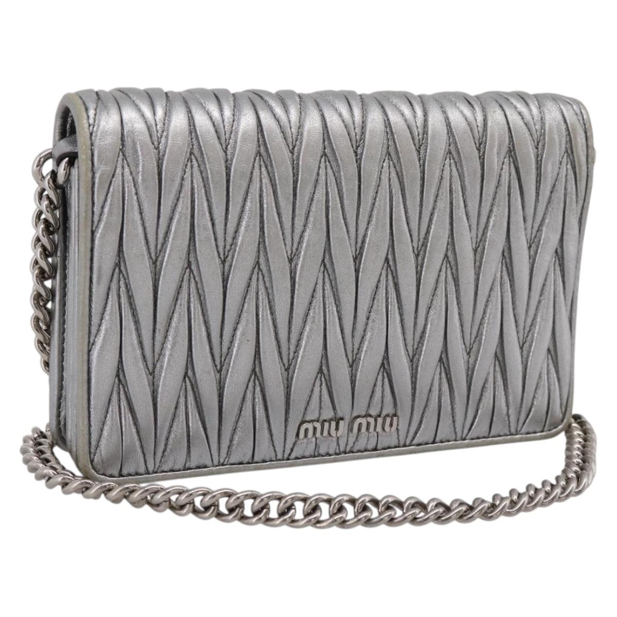 Miu Miu Matelasse Chain Shoulder Bag Leather Silver