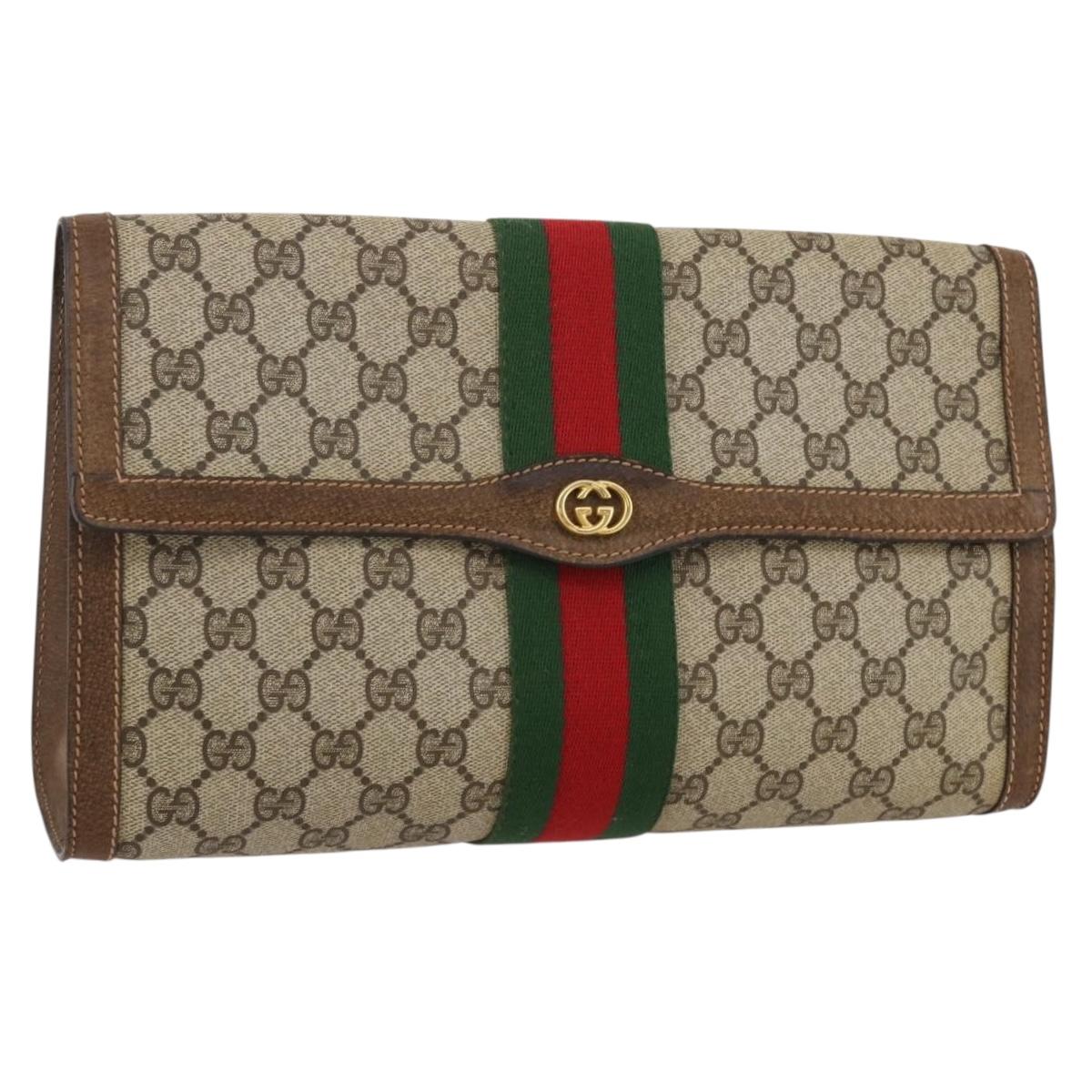 Gucci GG Supreme Web Sherry Line Bag PVC Beige Gold
