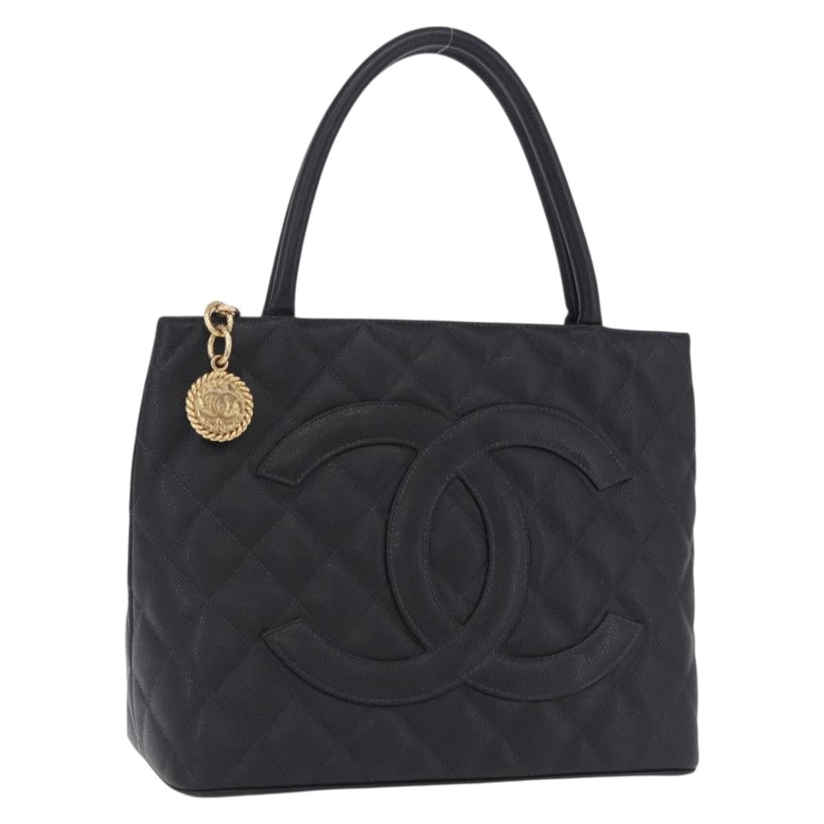 Chanel COCO Mark Standard Tote Bag Caviar Skin Black Gold CC