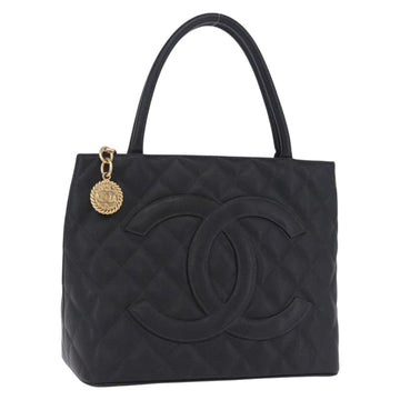 Chanel COCO Mark Standard Tote Bag Caviar Skin Black Gold CC
