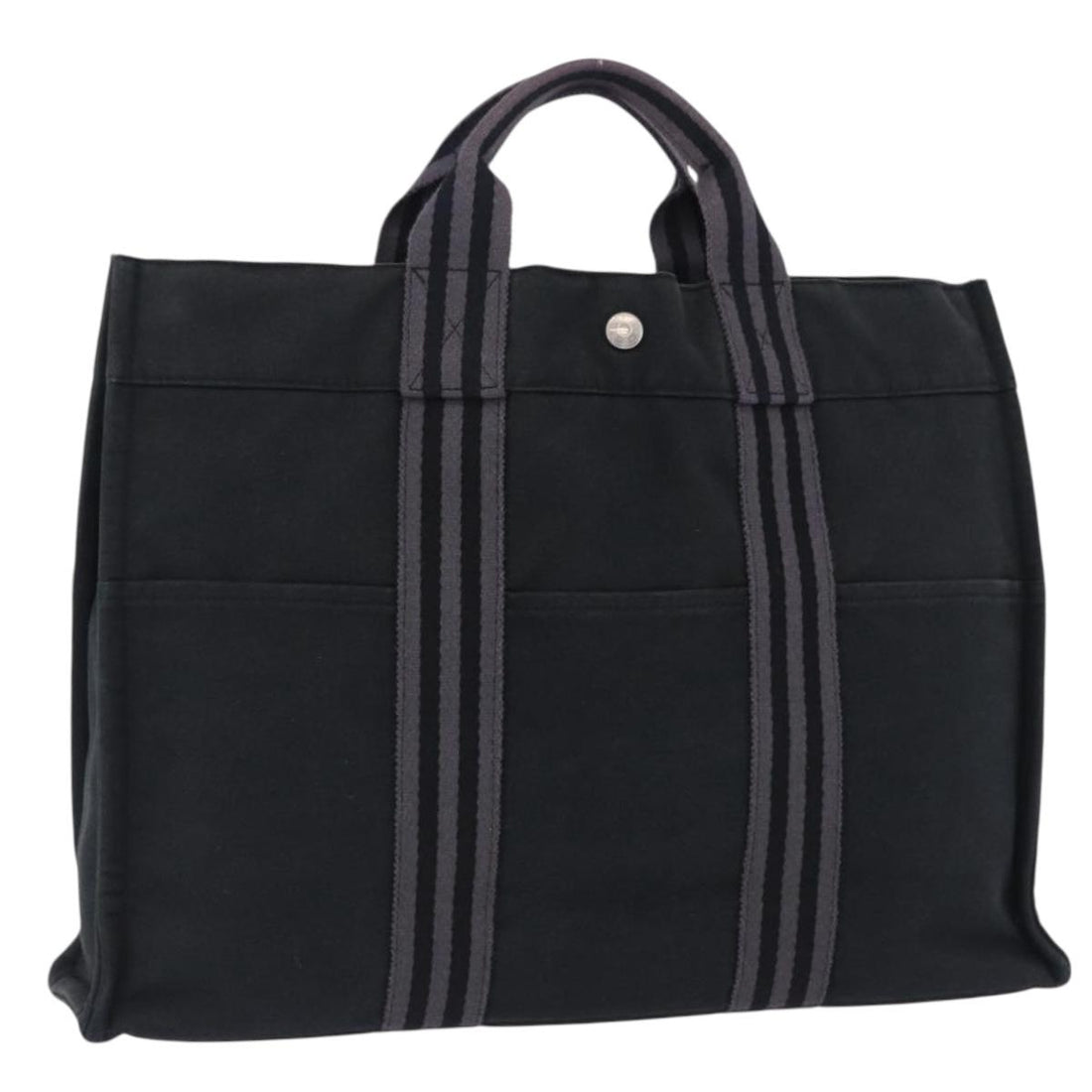 HERMES Fourre Tout MM Hand Bag Canvas Black Silver Auth 196708
