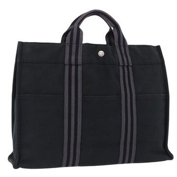 HERMES Fourre Tout MM Hand Bag Canvas Black Silver Auth 196708