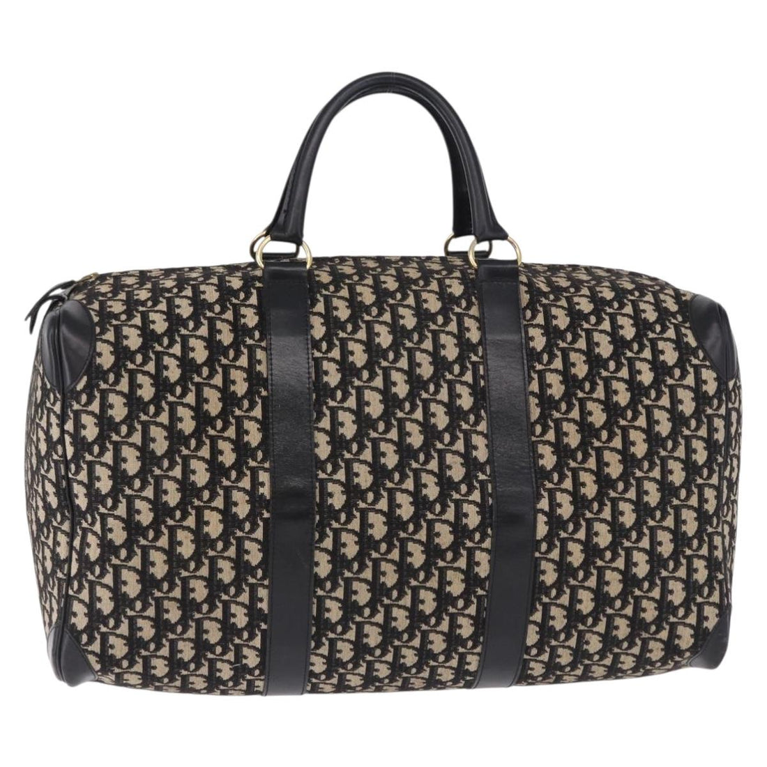 Christian Dior Trotter Canvas Boston Bag Black Gold Auth 195659V
