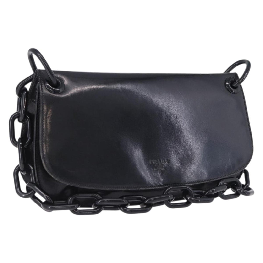 PRADA Chain Shoulder Bag Leather Black Auth 198267V