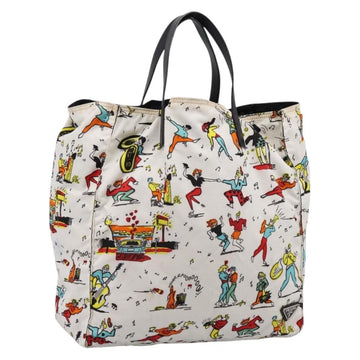 PRADA Tote Bag Nylon Ivory Black Auth 198485A